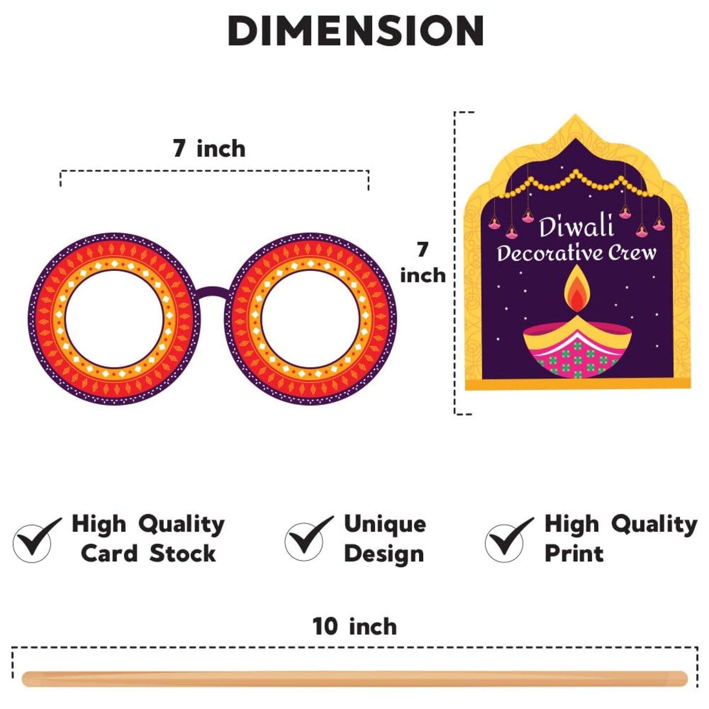 10 Pcs Happy Diwali Photo Booth Props Kit Festival of Lights Celebration Props for Photoshoot Deepawali Party Picture Selfie Stick Props Indian Themed Party Supplies