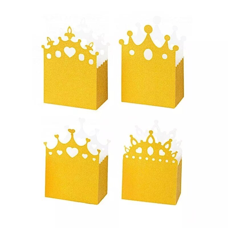 20 Gold Glitter Princess Crown Paper Favor Boxes Party Events Home Decorations
