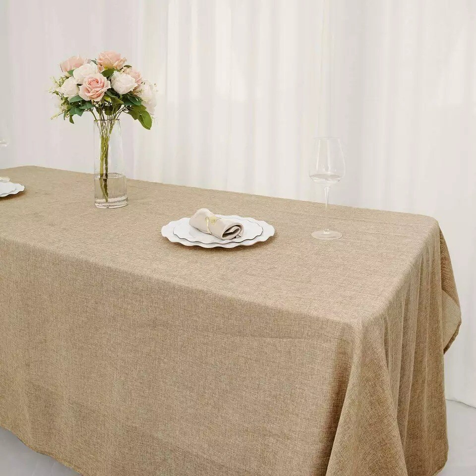 60x102&#x22; Natural Rectangular Faux Burlap Tablecloth Wedding Party Decorations
