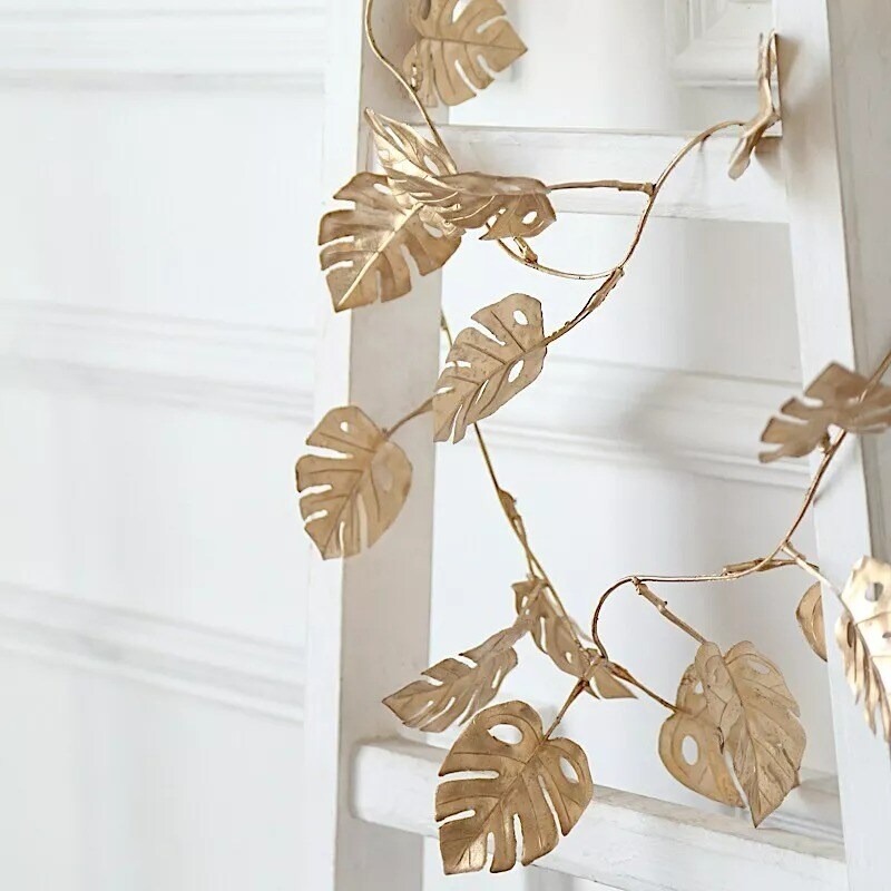 7 ft Metallic Gold Artificial Monstera Leaves Garland Faux Hanging Vine Party