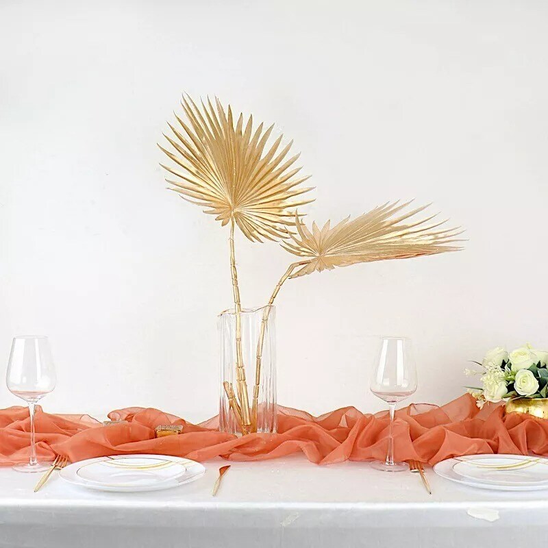 Gold 2 Metallic 35&#x22; Artificial Palm Leaves Tropical Plant Stems Party Events