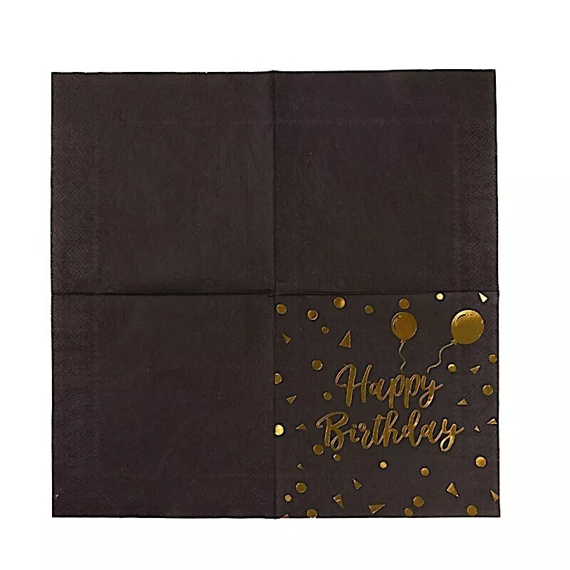 Black Gold 20 Disposable 13" x 13" Happy Birthday Dinner Paper Napkins Party