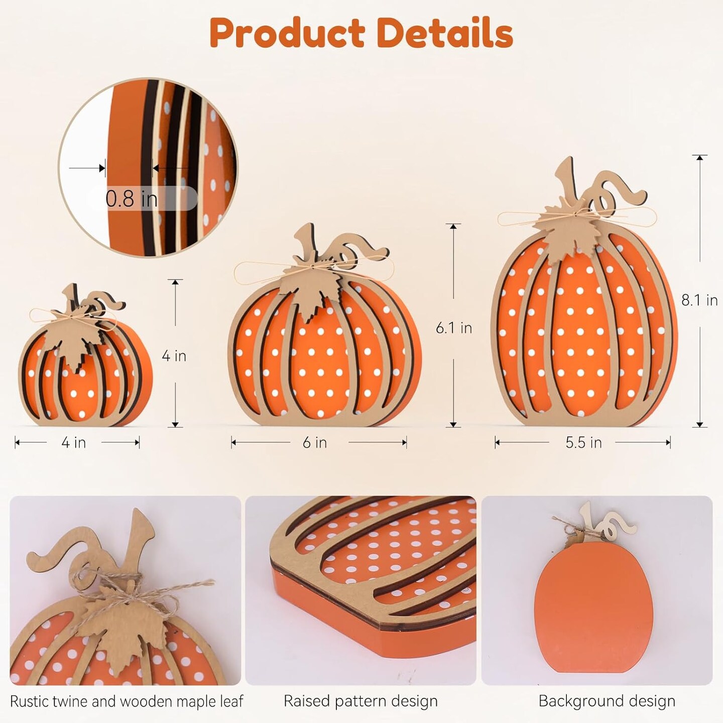 3 Pcs Wooden Pumpkin Decor, Thanksgiving Decorations, Autumn Decor for Table Fireplace Shelf Bedroom