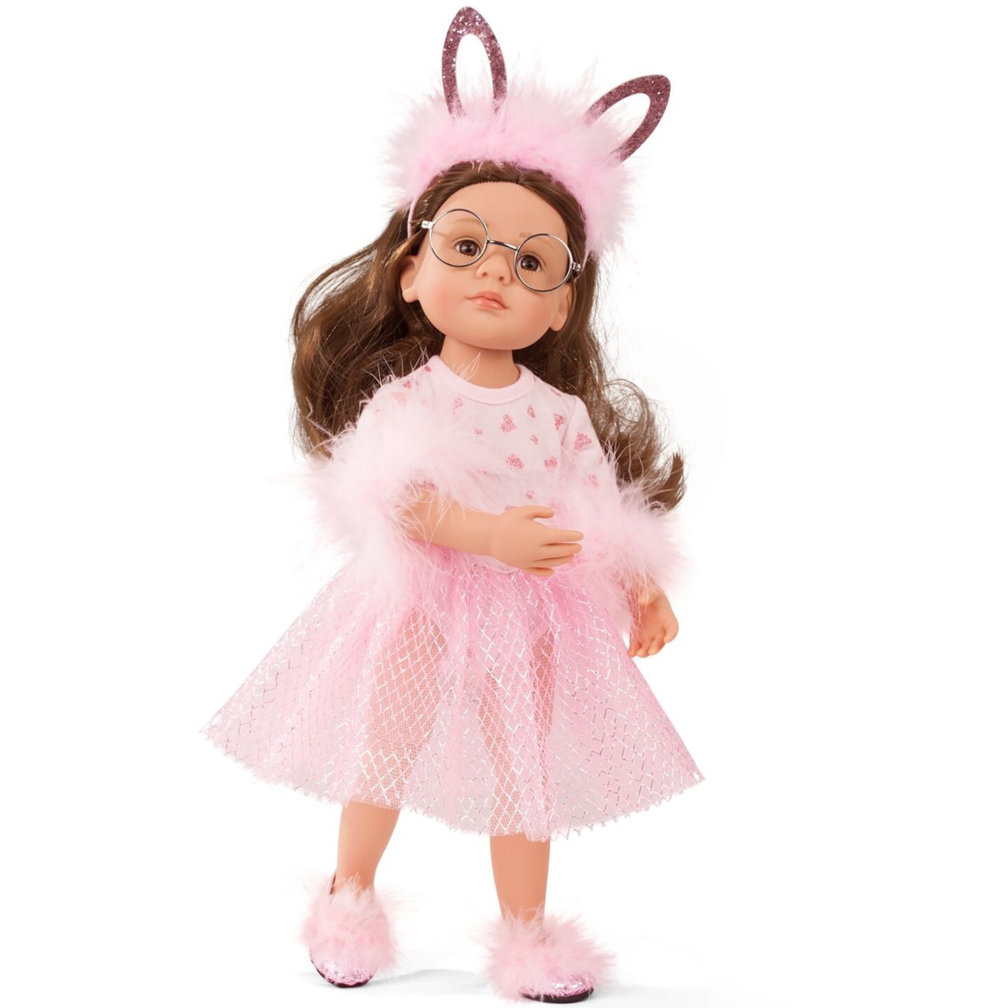 Gotz Little Kidz Ella Rabbit - 14&#x22; Multi-Jointed Standing Doll with Glasses and Long Brown Hair to Wash &#x26; Style
