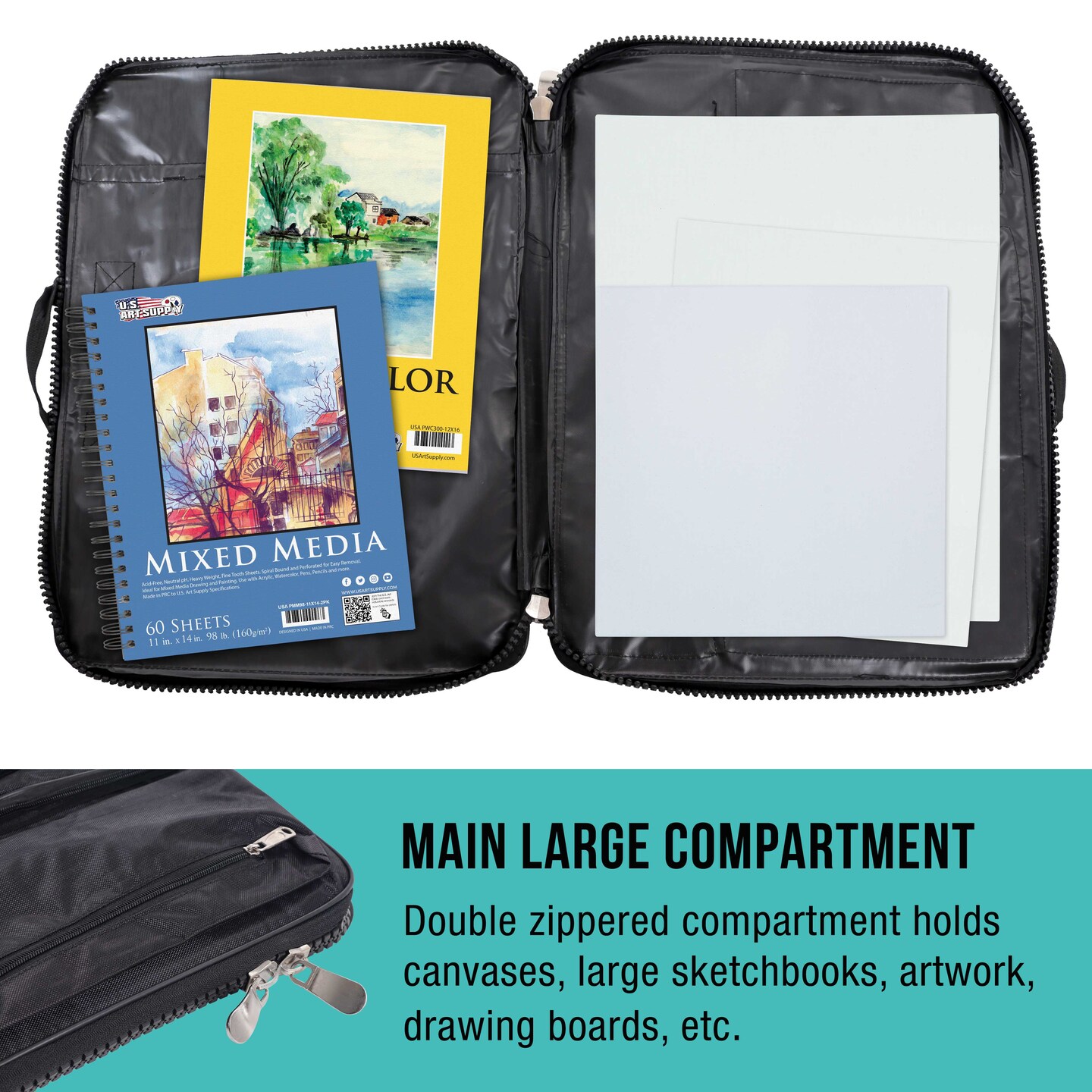 Black Nylon Art Portfolio Carry Backpack Bag, (Size: 25-1/2&#x22; x 19&#x22; x 4-3/8&#x22;)