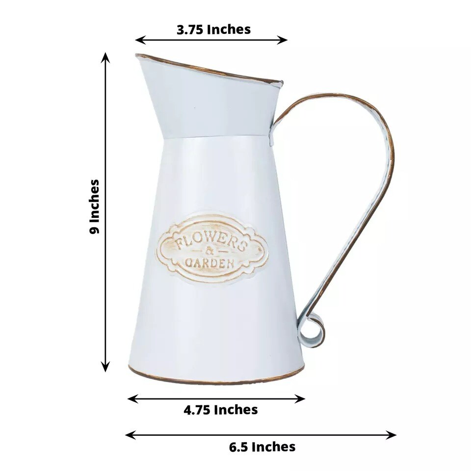 9&#x22; White Decorative Vintage Metal Garden Water Pitcher Centerpiece Party Events