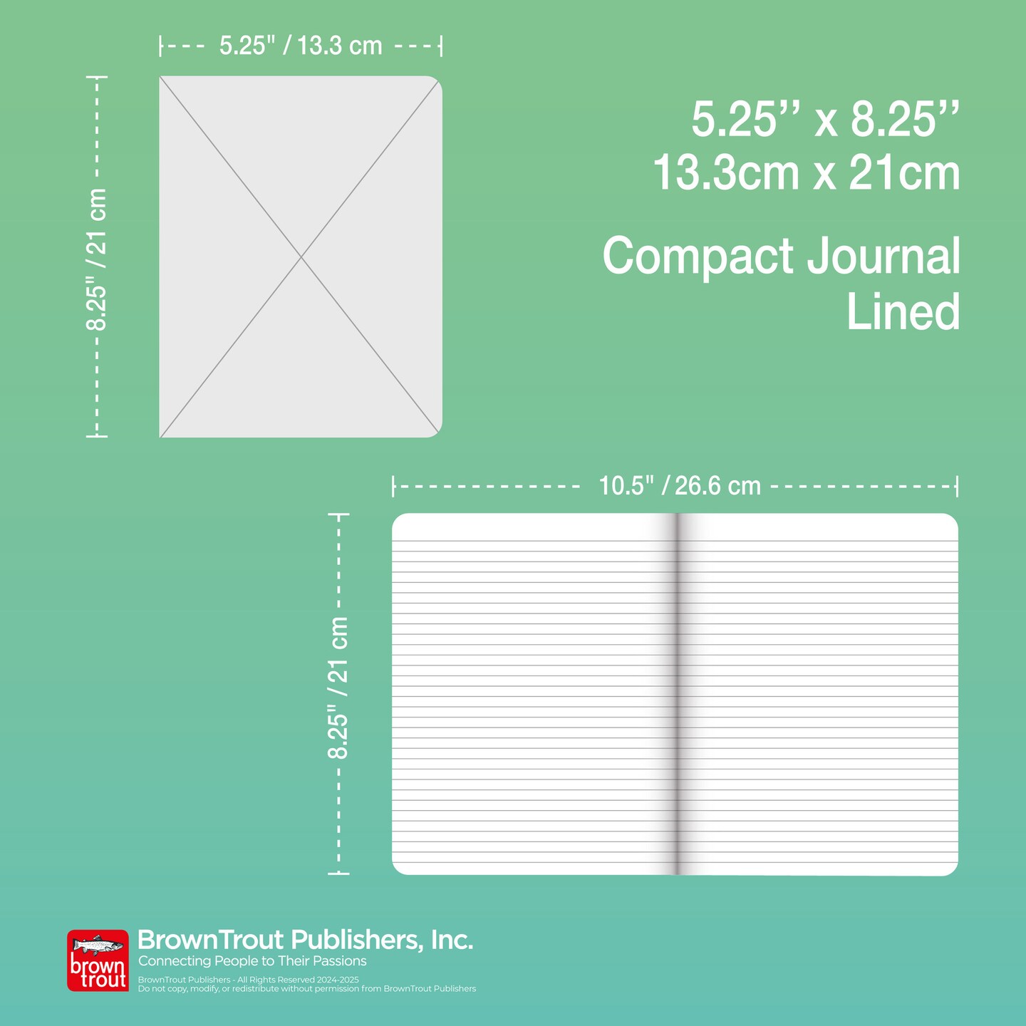 Pantone OFFICIAL Blue | 5.25 x 8.25 Inch Lined Compact Journal | Non-Dated | BrownTrout | Planning Stationery Diary