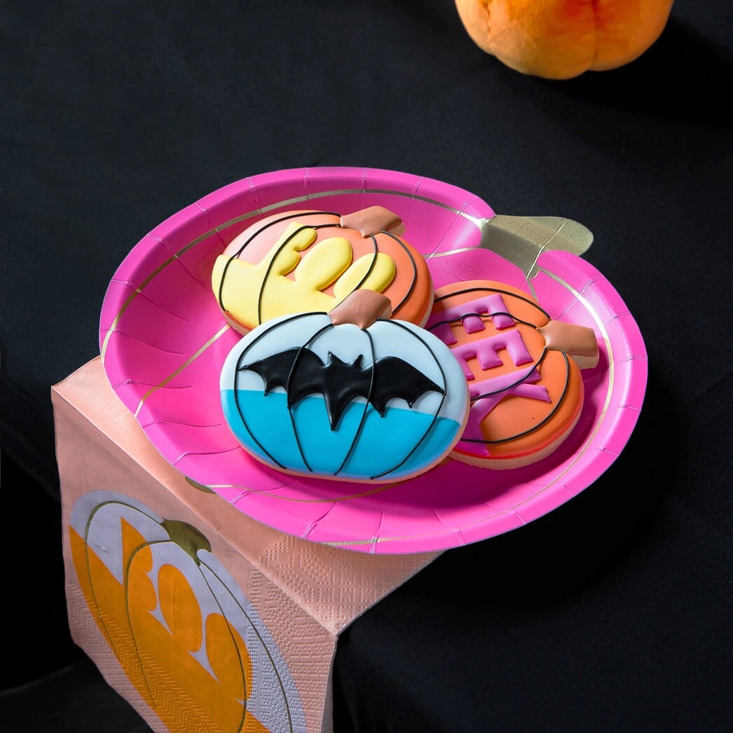 Colorful Pumpkin Shaped Party Plates for Halloween, Thanksgiving & Autumn