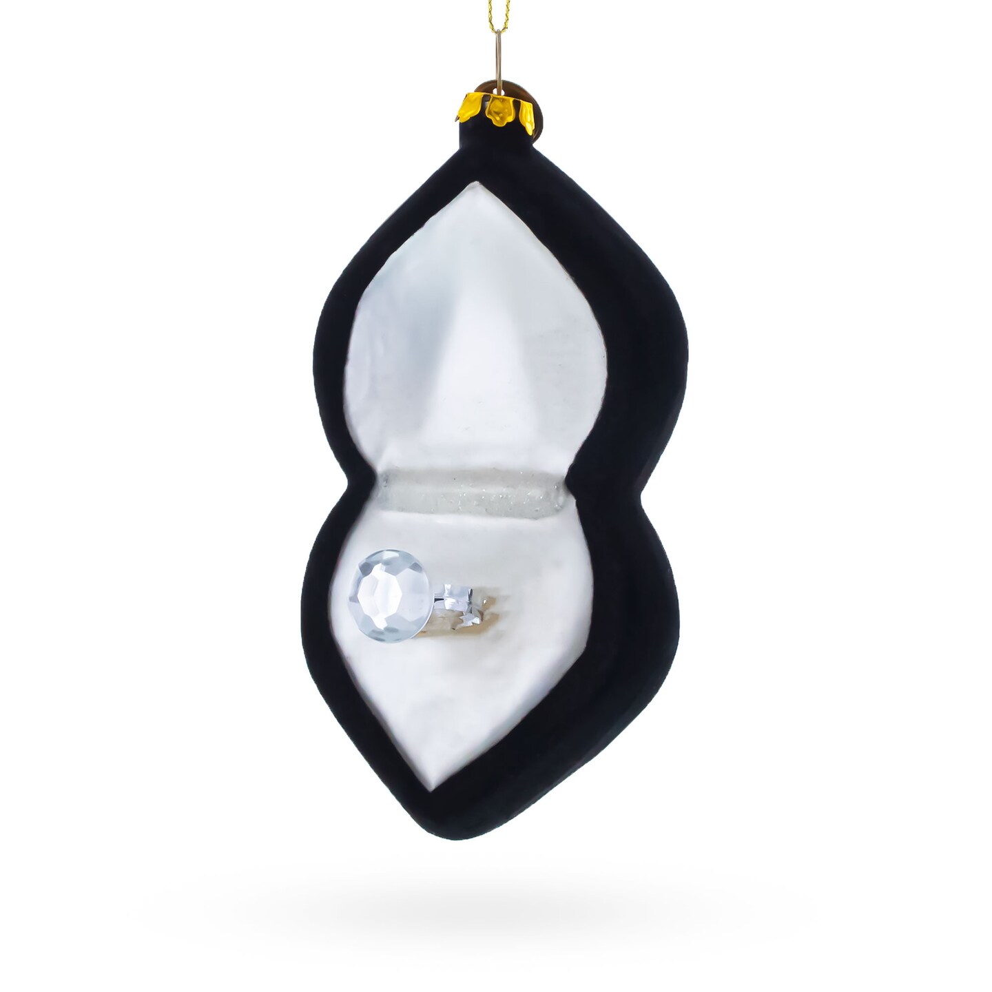 Radiant Diamond Ring in Box Glass Christmas Ornament