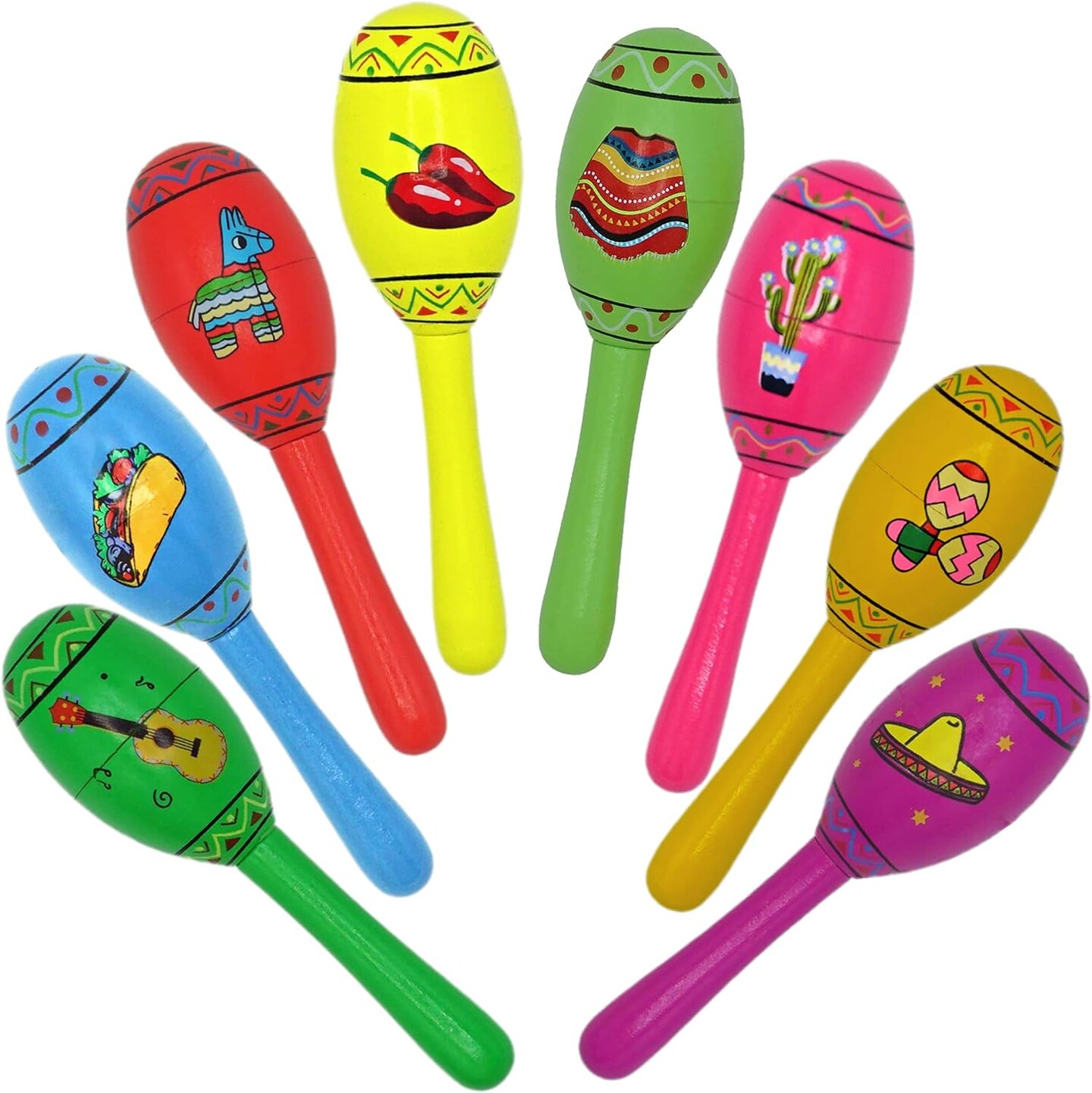 16 PCS Fiesta Maracas Party Favors for Kids &#x26; Adults Wooden - Cinco de Mayo Mexican Party Supplies, Fiesta Decoration, De Los Muertos Day of Dead