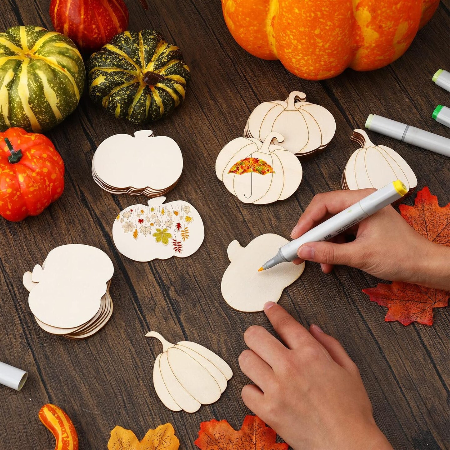 32 Pcs Thanksgiving Wooden Pumpkin for Crafts