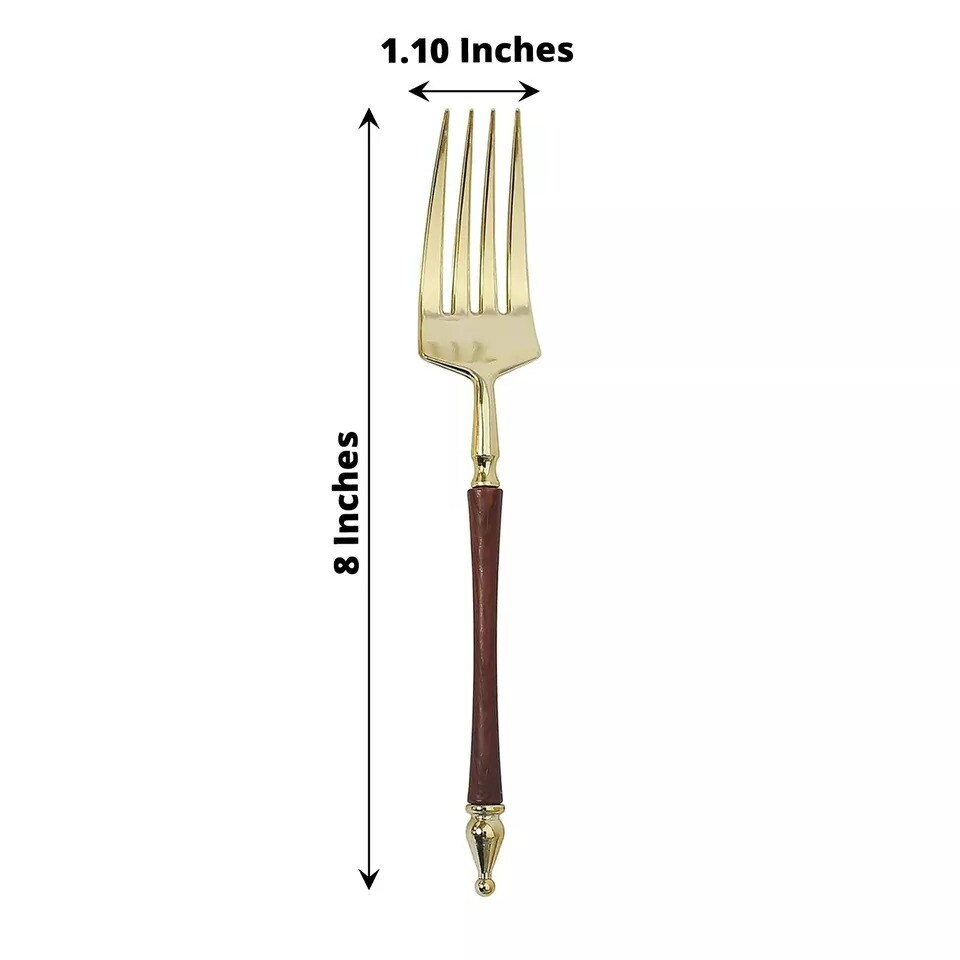 24 Plastic 8&#x22; Gold Brown Plastic Forks Roman Column Handle Party Home Tableware