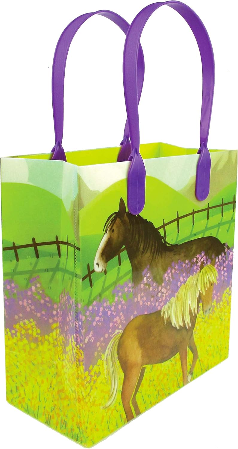 TINYMILLS Horse and Pony Themed Party Favor Bags Treat Bags, 12 Pack