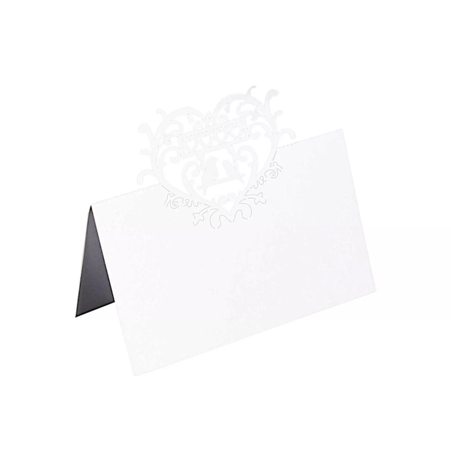 50 White Paper Table Name Place Cards Laser Cut Heart Top Party Events Supplies