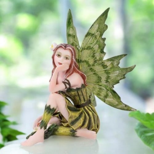 Polyresin Fairy Contemplating Life Figurine Fairy Tale Decor,