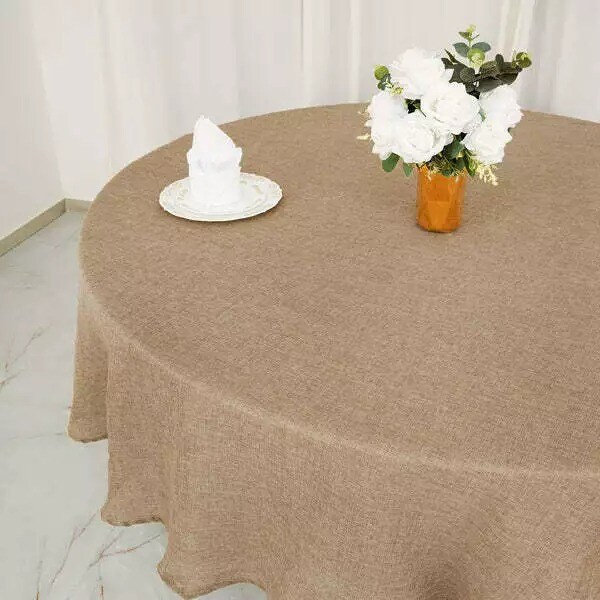 90" Natural Round Faux Burlap Tablecloth Wedding Table Party Decorations