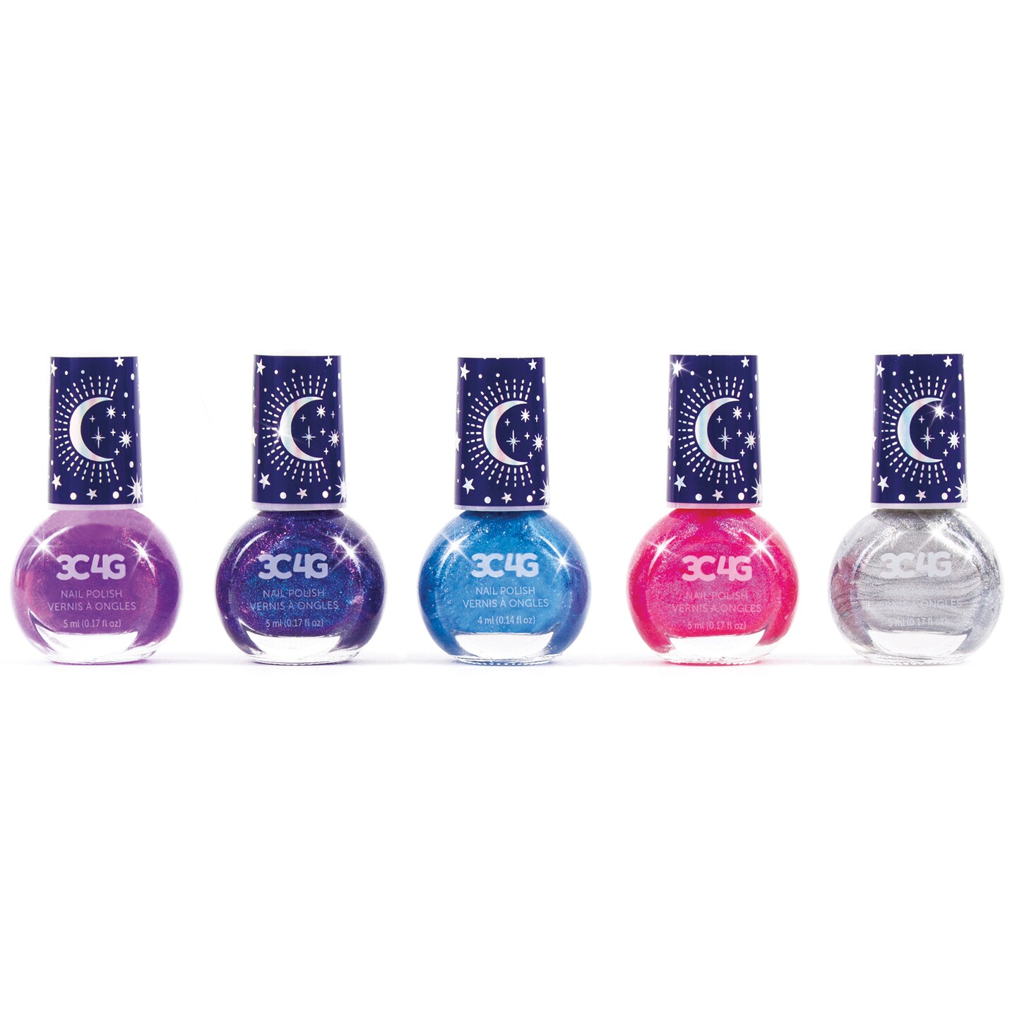 3C4G: Celestial Nail Polish Hexagon - 5 Bottles Of Glittering Polish, Make It Real, Teens Tweens &#x26; Girls, Water Based, Non-Toxic Long-Lasting Polish, Dreamy Tones, Blues Purple Pink &#x26; Silver, Three Cheers For Girls, Kids Ages 8+