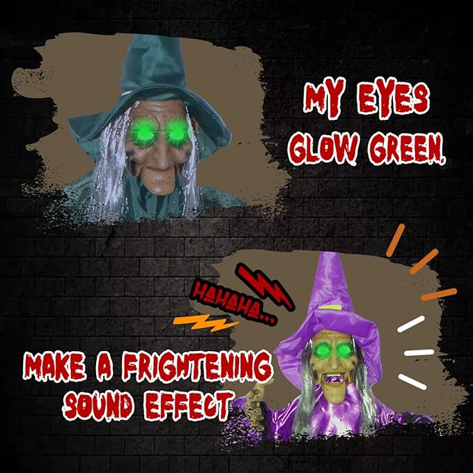 Motion and Touch Activated Lights and Sounds for Indoor and Outdoor Halloween Decorations (Green), YLHW24