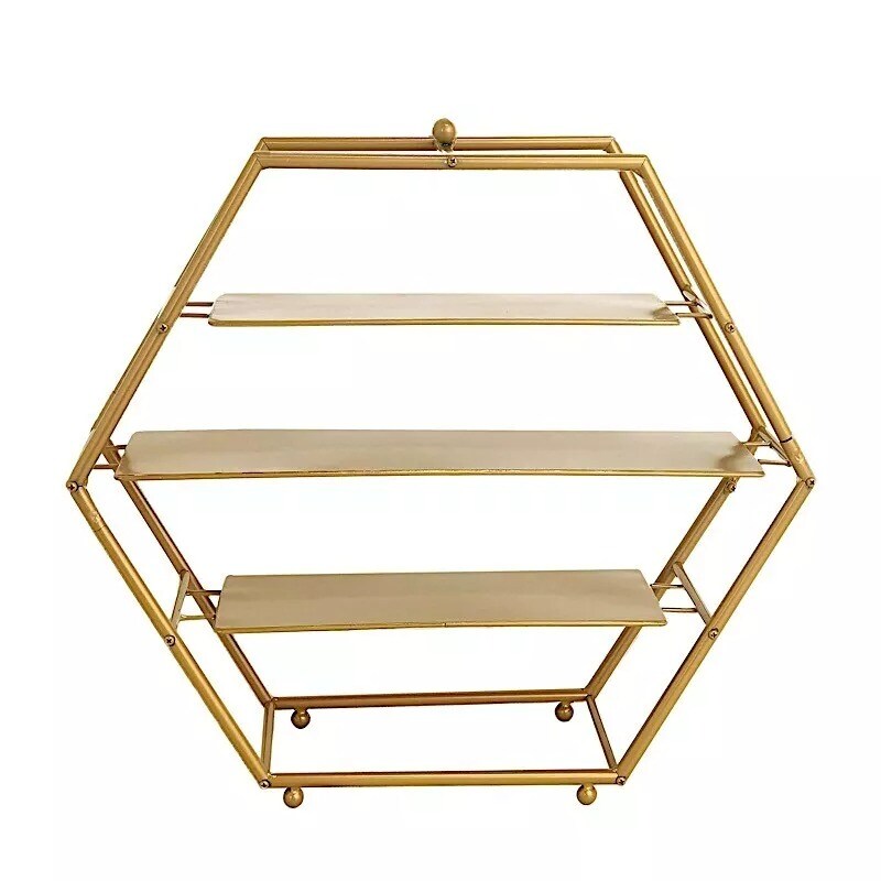 21" Gold 3 Tier Hexagon Metal Cupcake Holders Display Stand Party Event Supplies