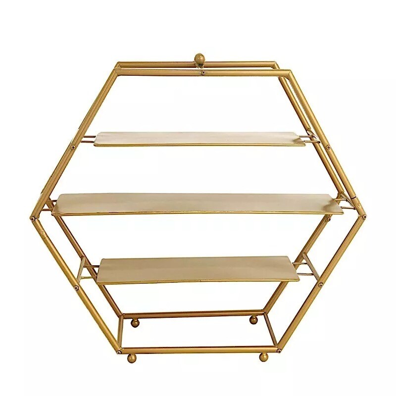 21&#x22; Gold 3 Tier Hexagon Metal Cupcake Holders Display Stand Party Event Supplies