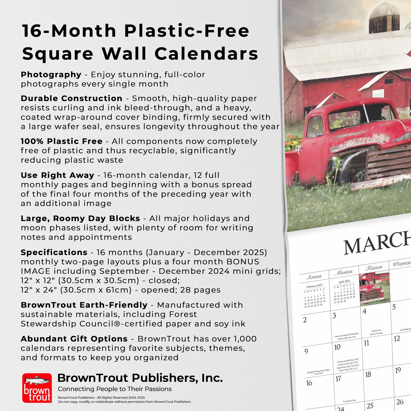 Beckoning Barns | 2025 12 x 24 Inch Monthly Square Wall Calendar | Featuring the Artwork of Lori Deiter | Plastic-Free | Hopper Studios | Rural Country Art