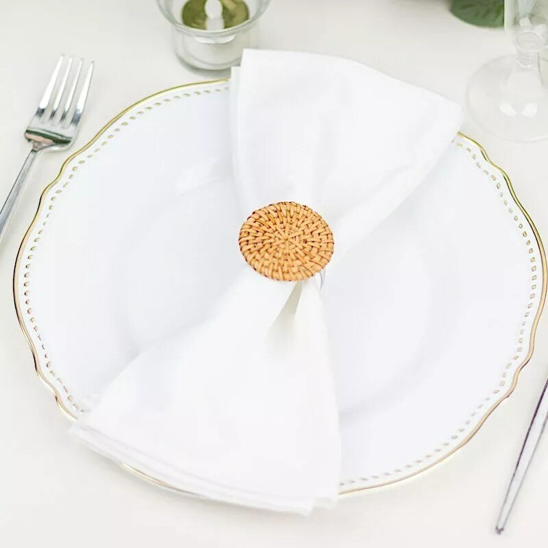 Natural 4 Metal 2" Woven Rattan Design Napkin Rings Party Events Decorations