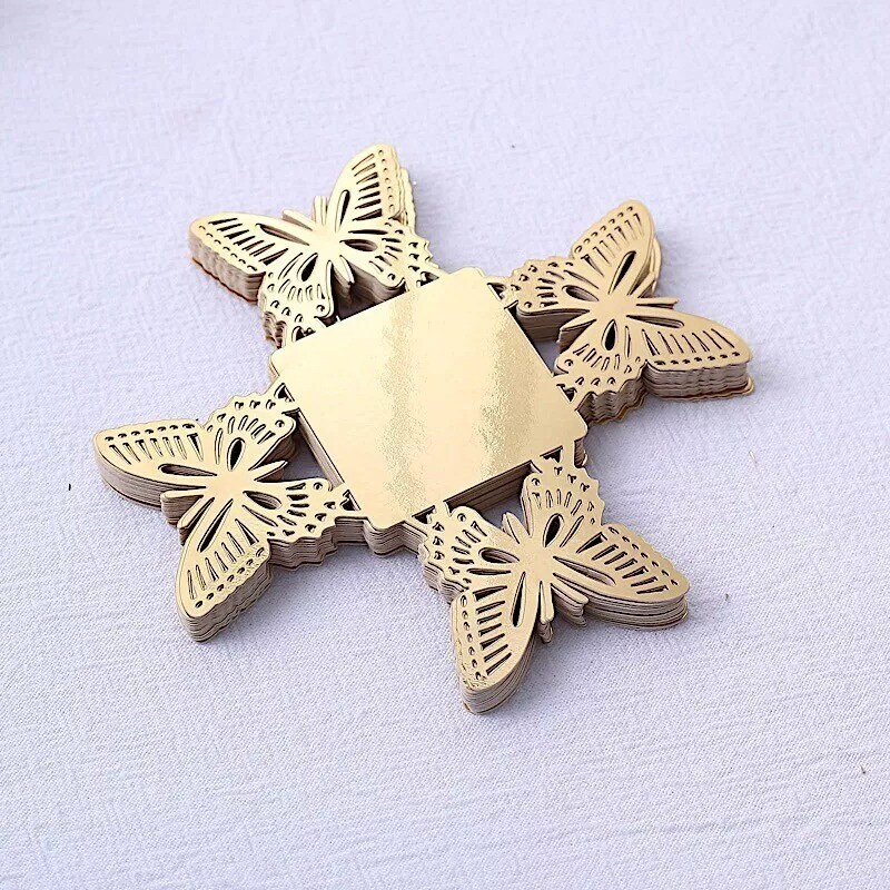 Gold 50 Metallic 4&#x22; Butterfly Mini Square Paper Cupcake Dessert Liners Party