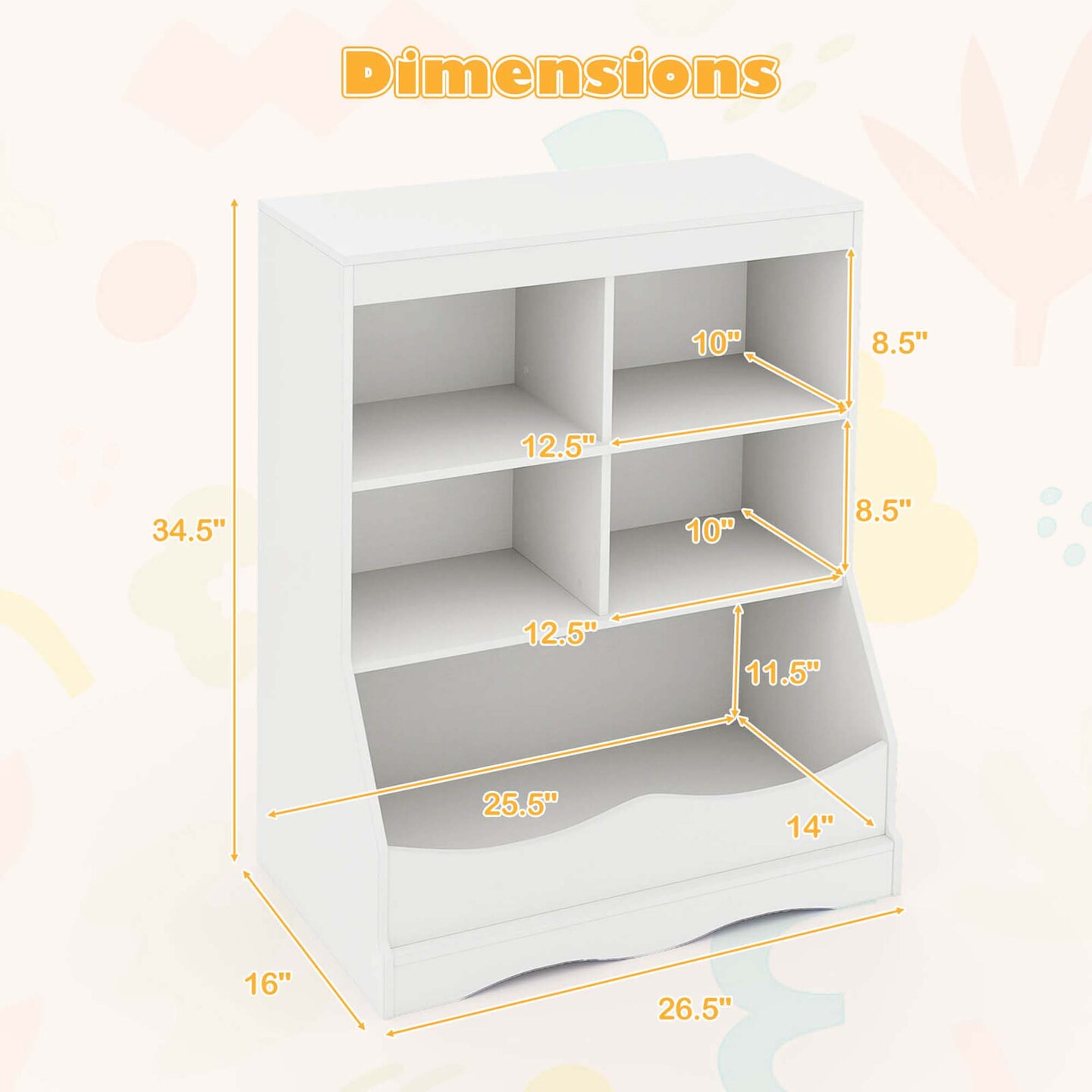 Costway 3-Tier Children&#x27;s Multi-Functional Bookcase Toy Storage Bin Floor Cabinet Gray/White/Natural