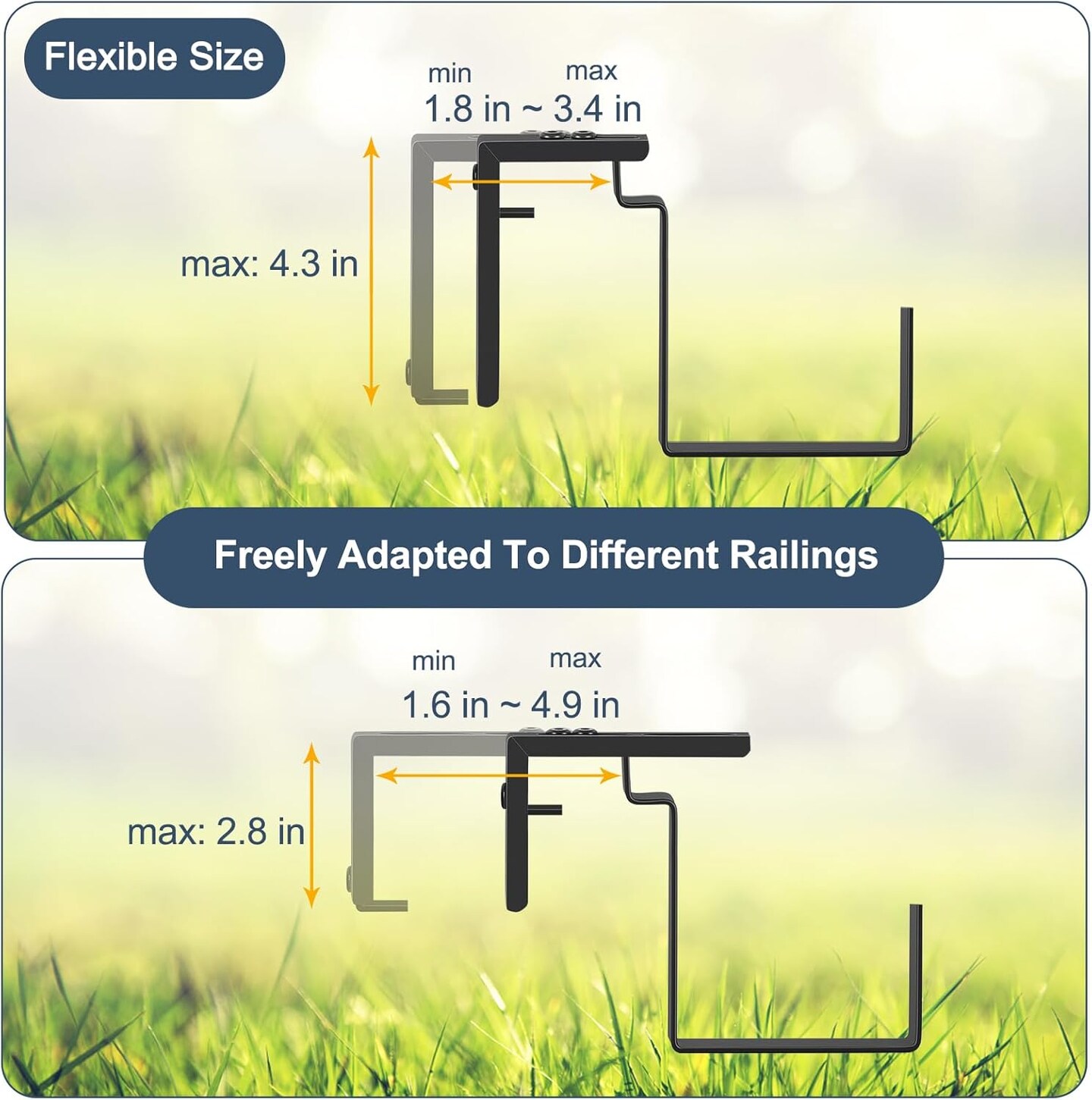 Window Boxes Planters 17’’ Railing Planter Box with Adjustable Brackets, 4 Pack Hanging Deck Railing Planters Rectangular Flower Pots for Outdoor Patio Balcony Fence