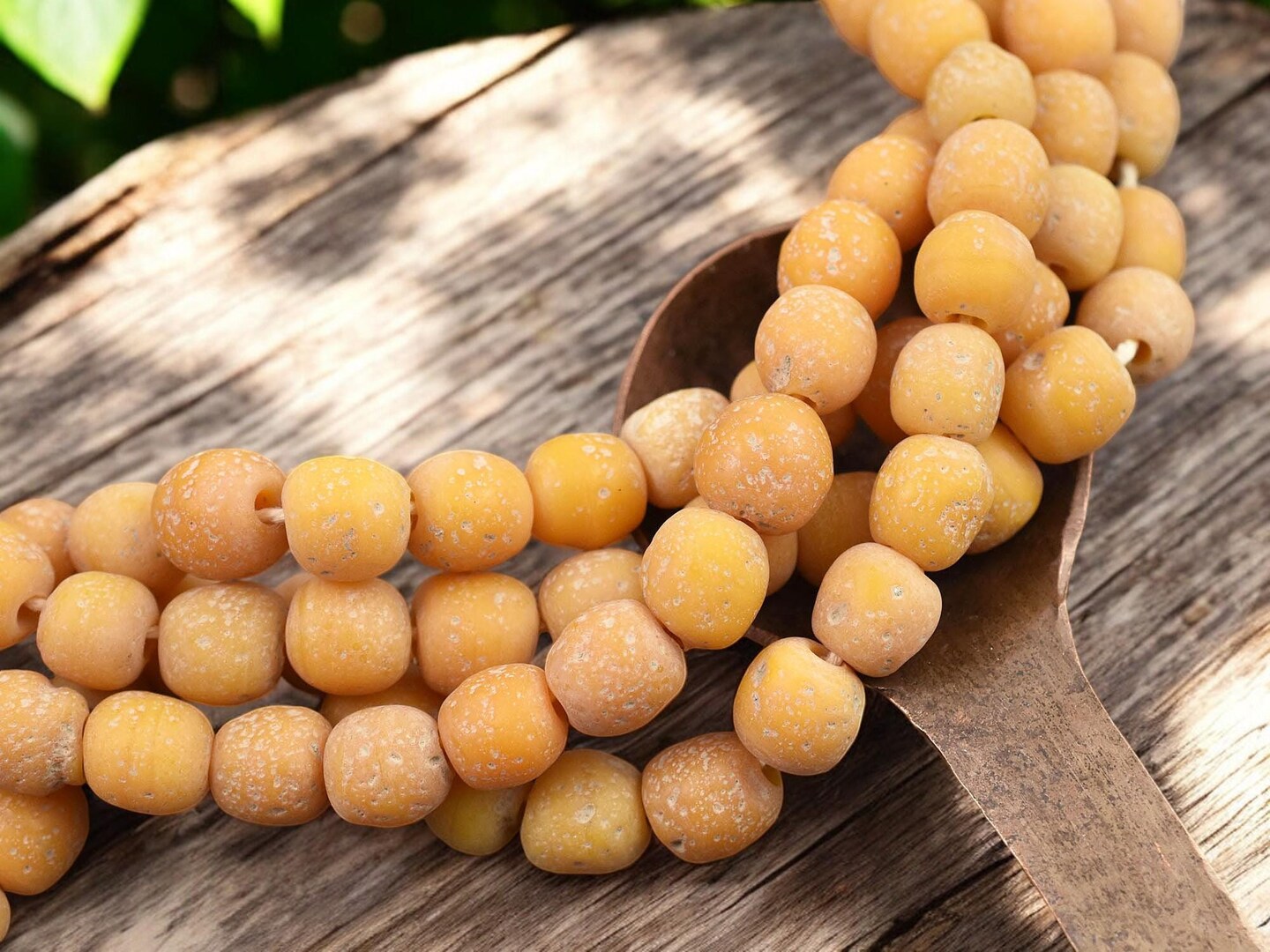 Goldenrod Pompeii Round Beads (24&#x22; Strand)  Indonesian Glass Beads