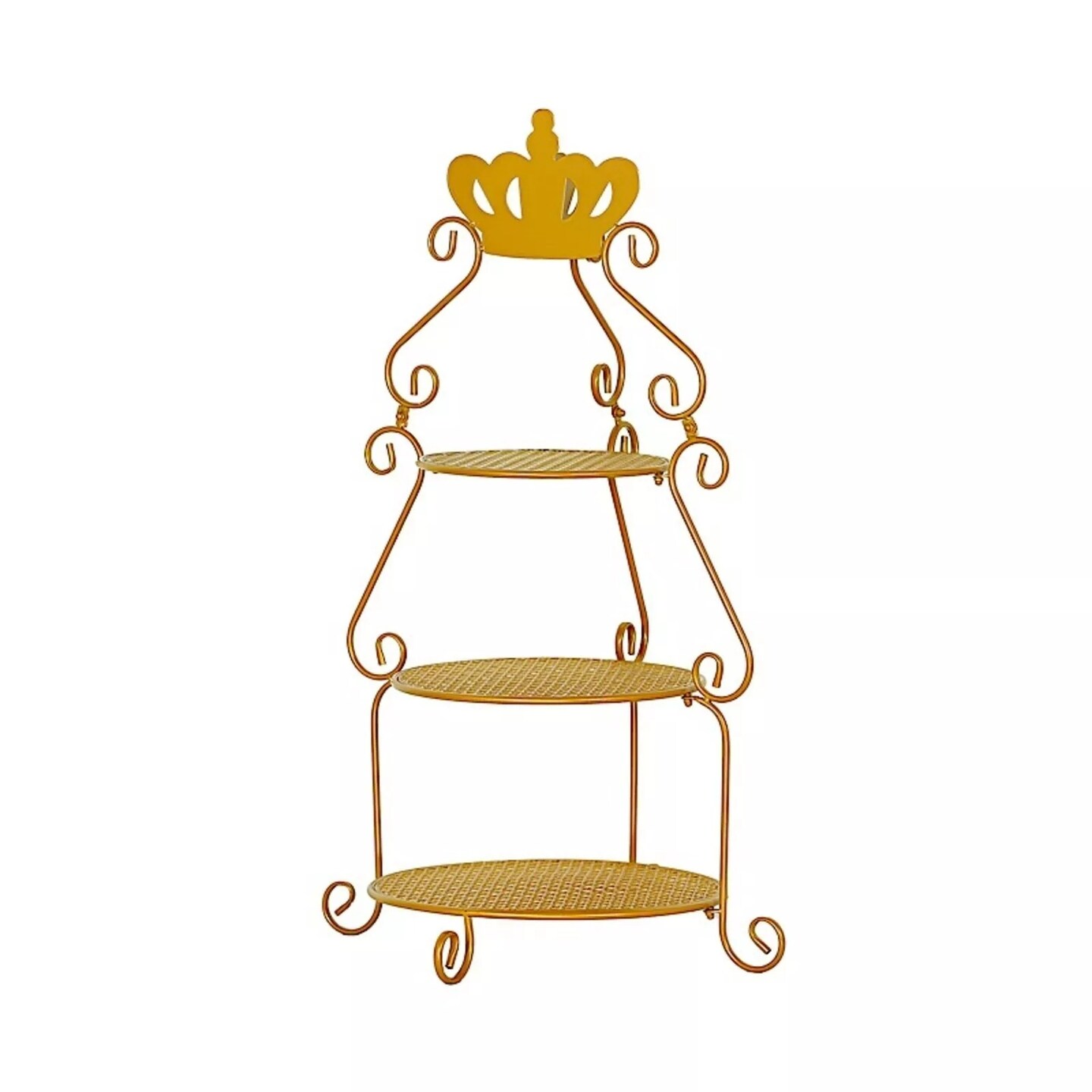 Gold 32" Round 3 Tier Metal Cupcake Stand with Crown Top Party Wedding Home