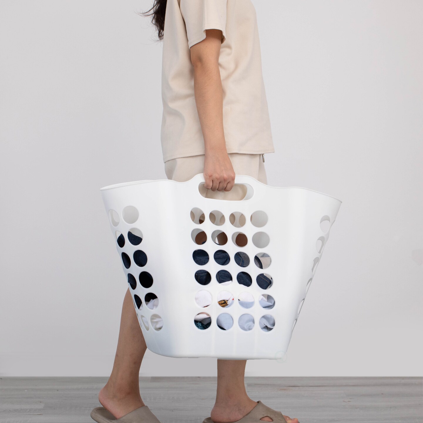 Flexible Plastic Laundry Basket - Square Storage Hamper with Side Handles for Easy Carrying - Versatile Organizer for Laundry, and Household Storage