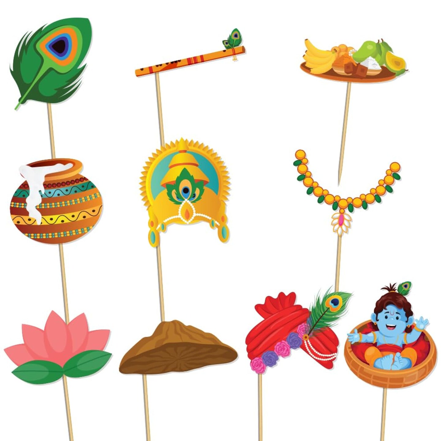 10 Pcs Janmashtami Photo Booth Props for Photoshoot Krishna Janmashtami Photobooth Decorations Hindu Festival Party Favors Decoration Kit for Home Indoor Outdoor Decor