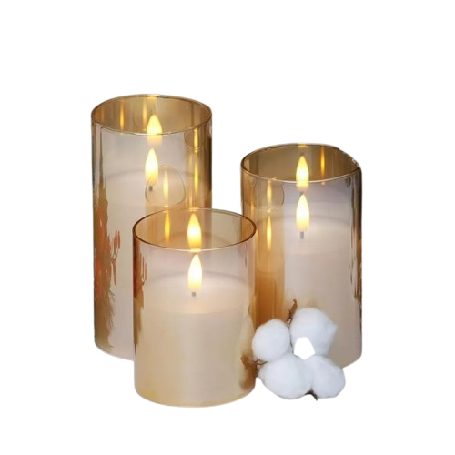 3Pack Gold Glass Flameless LED Candles with Remote Battery Operated Flickering