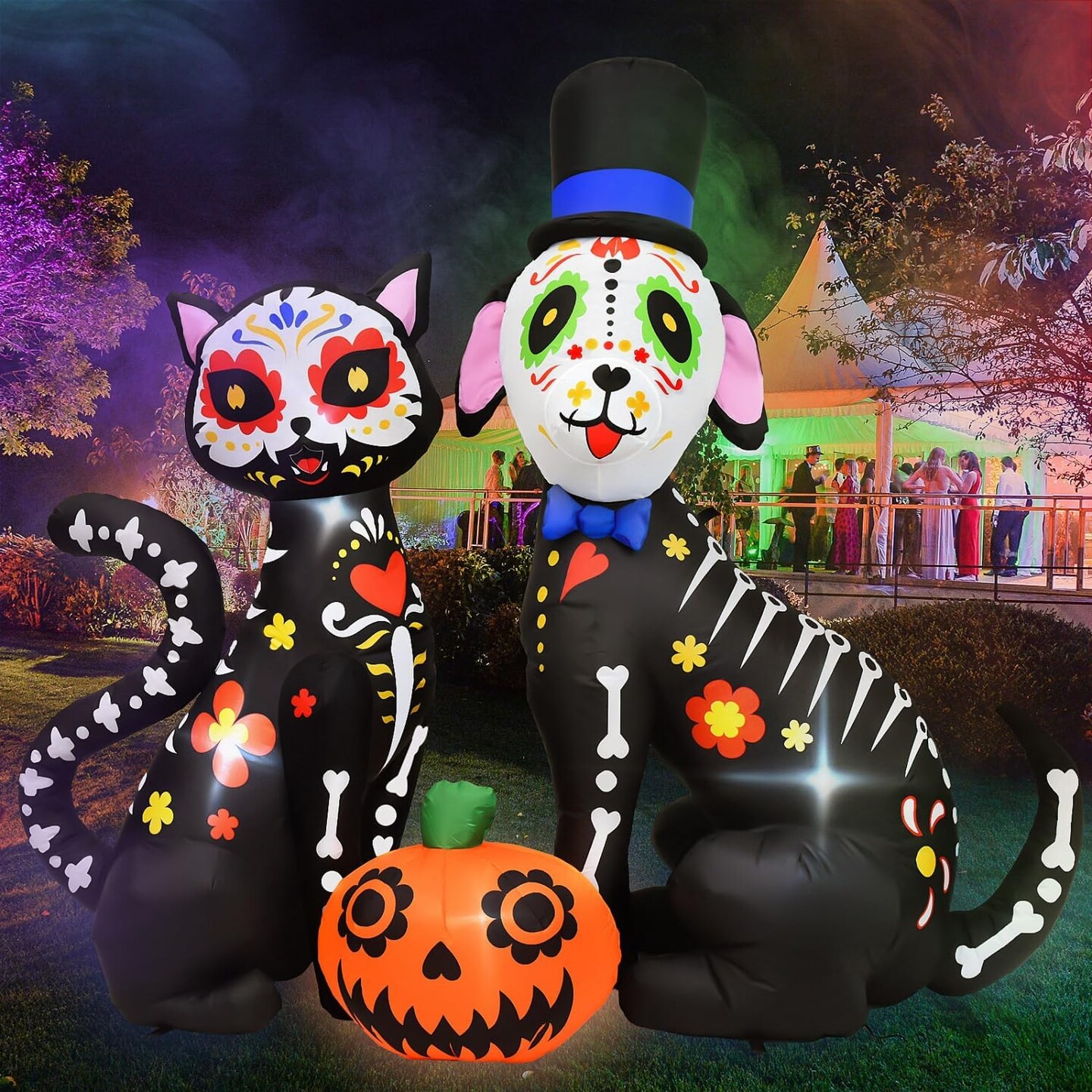 5 FT Halloween Inflatables Black Cat and Dog Day of The Dead Decorations
