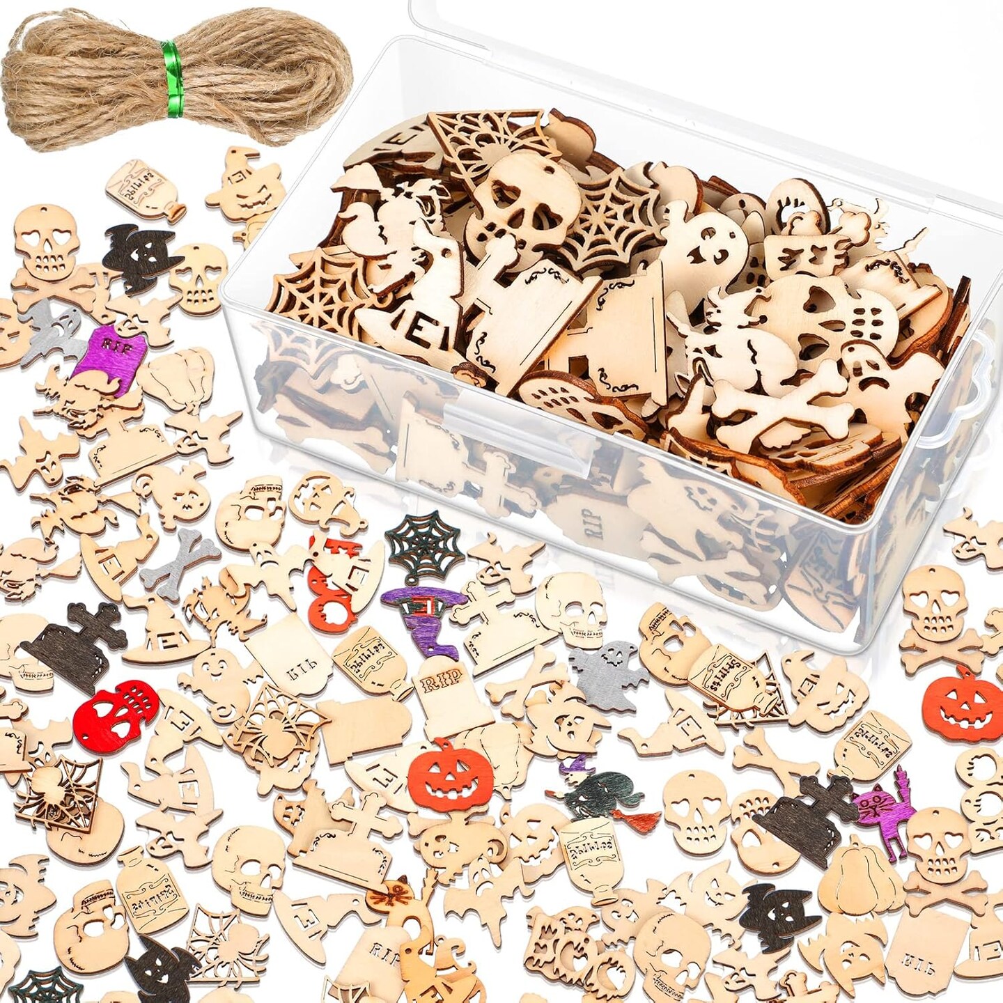 200 Pieces Halloween Unfinished Mini Wooden Ornaments Christmas