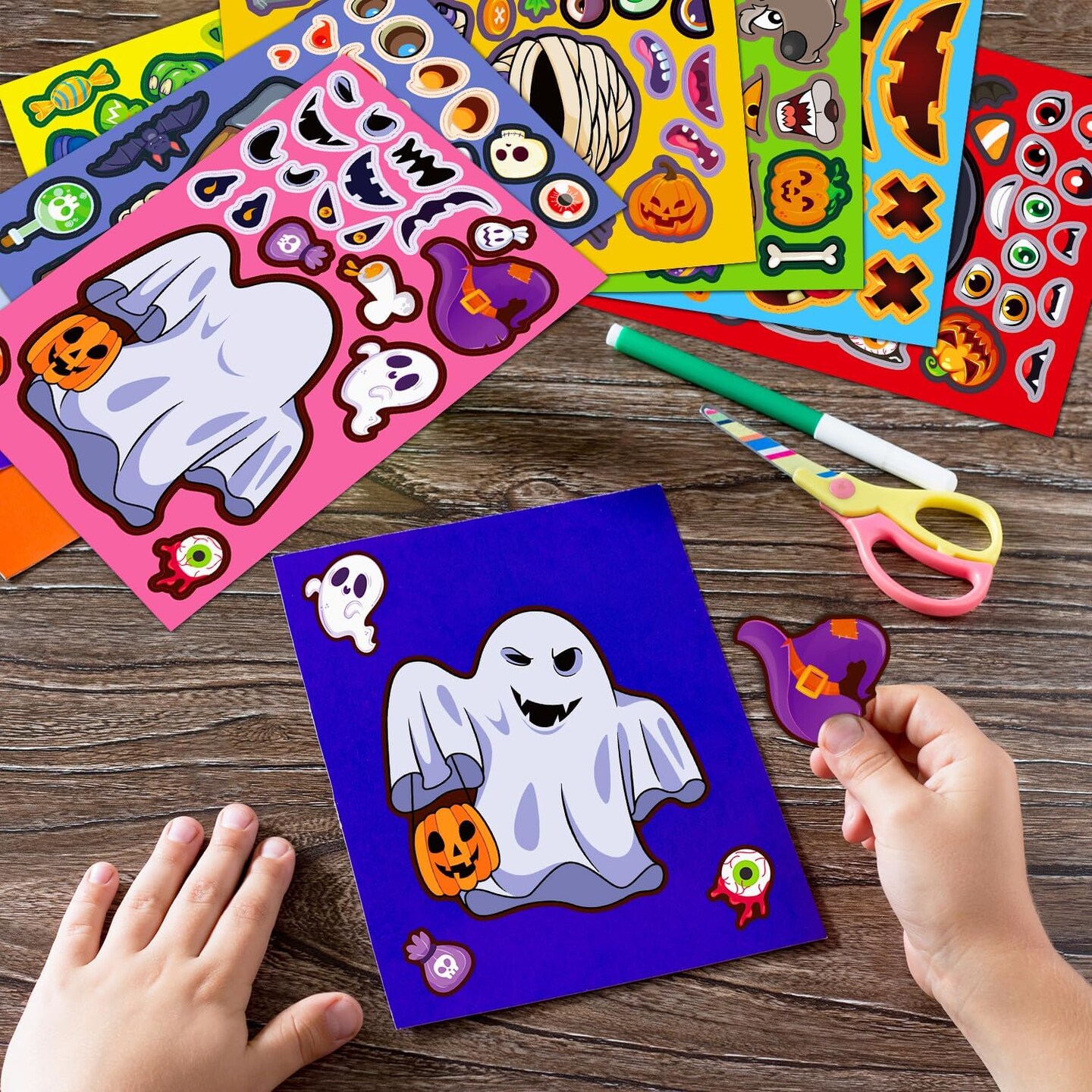 DIY Halloween Crafts Halloween Goodie Bag Stuffers, Halloween Party Games Activities Pumpkin Sticker Halloween Party Decorations Supplies