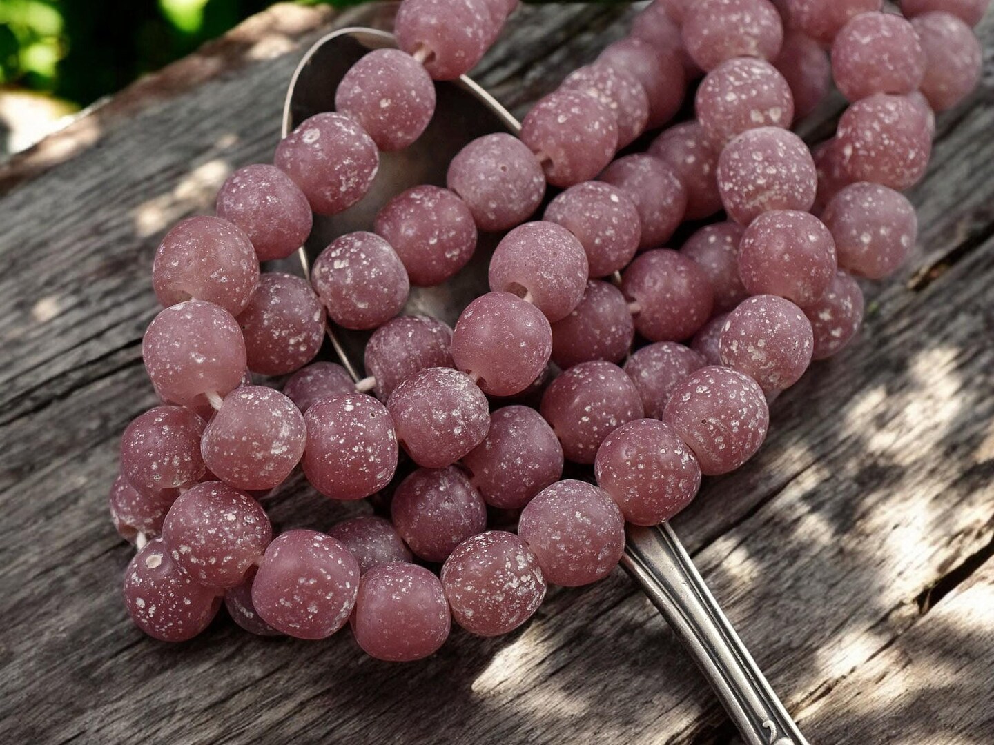 Mauve Pink Pompeii Round Beads (24&#x22; Strand)  Indonesian Glass Beads