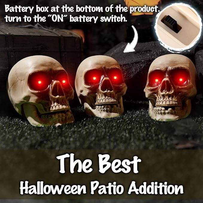 Heads Decorations - Animated Floating Skeleton with Sound Activated, Creepy Voice, Spooky Skull, Light Up Eyes, Scary Move Haunted Horror Prop for Indoor, Outdoor