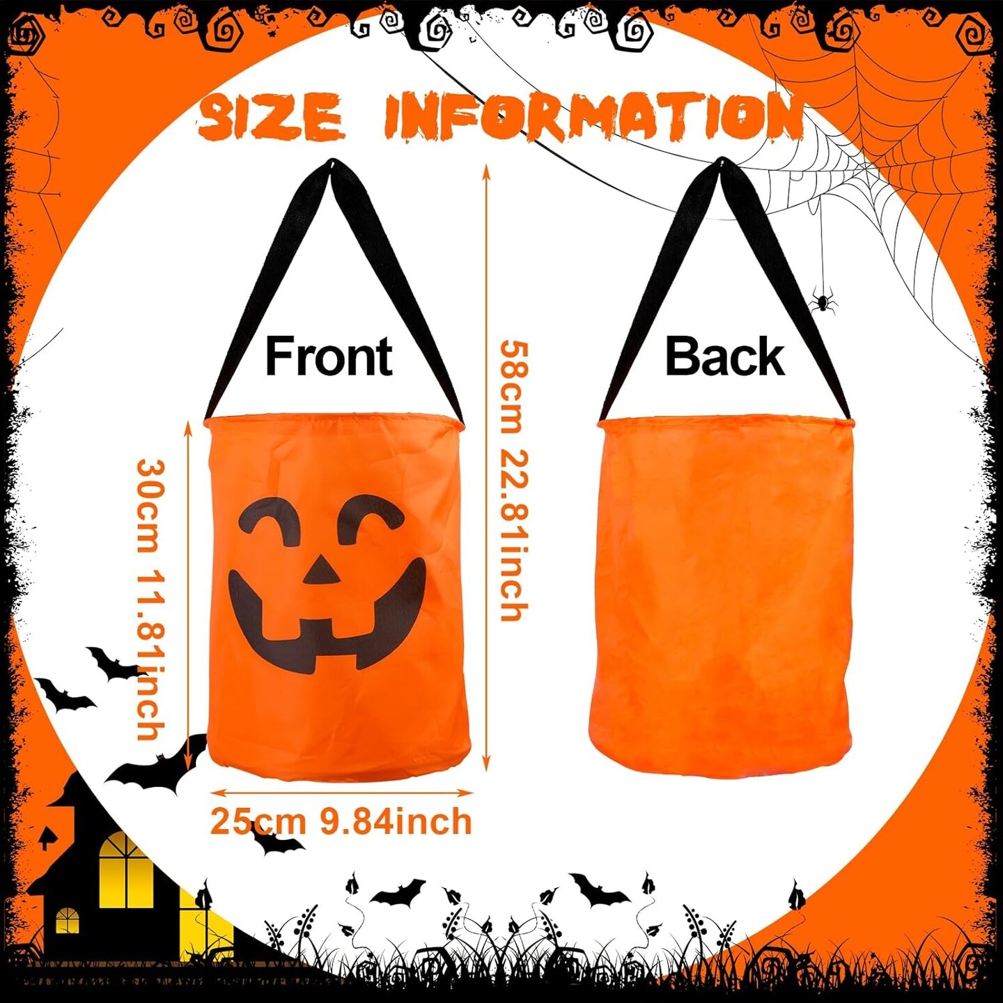 LED Light Halloween Candy Bags for Kids Light up Multipurpose Halloween Trick or Treat Bucket with Pumpkin Smile Face for Halloween Party Favors Goodie Bags,Orange