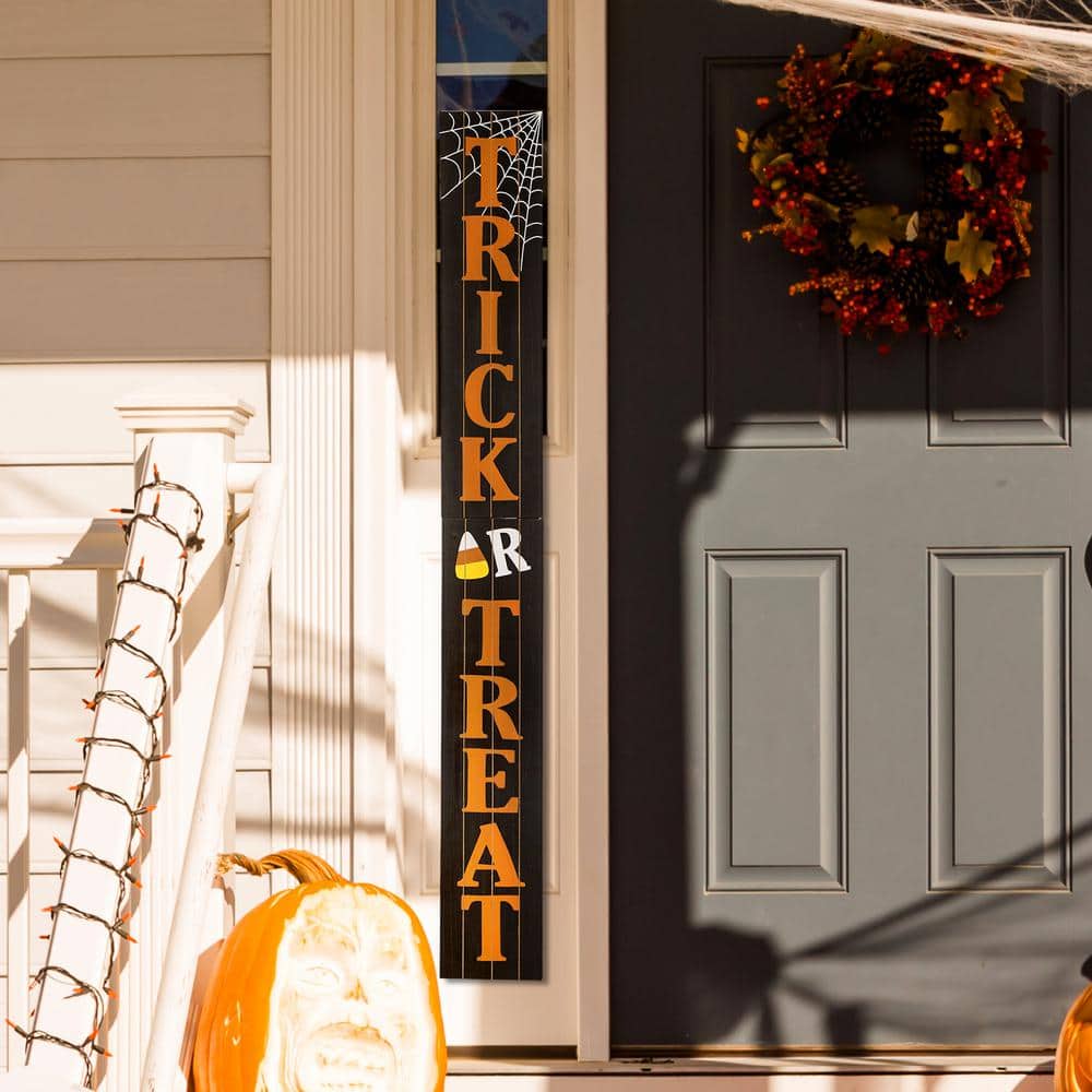 59.68 Inch H Wooden Trick Or Treat Porch Sign Halloween Decoration