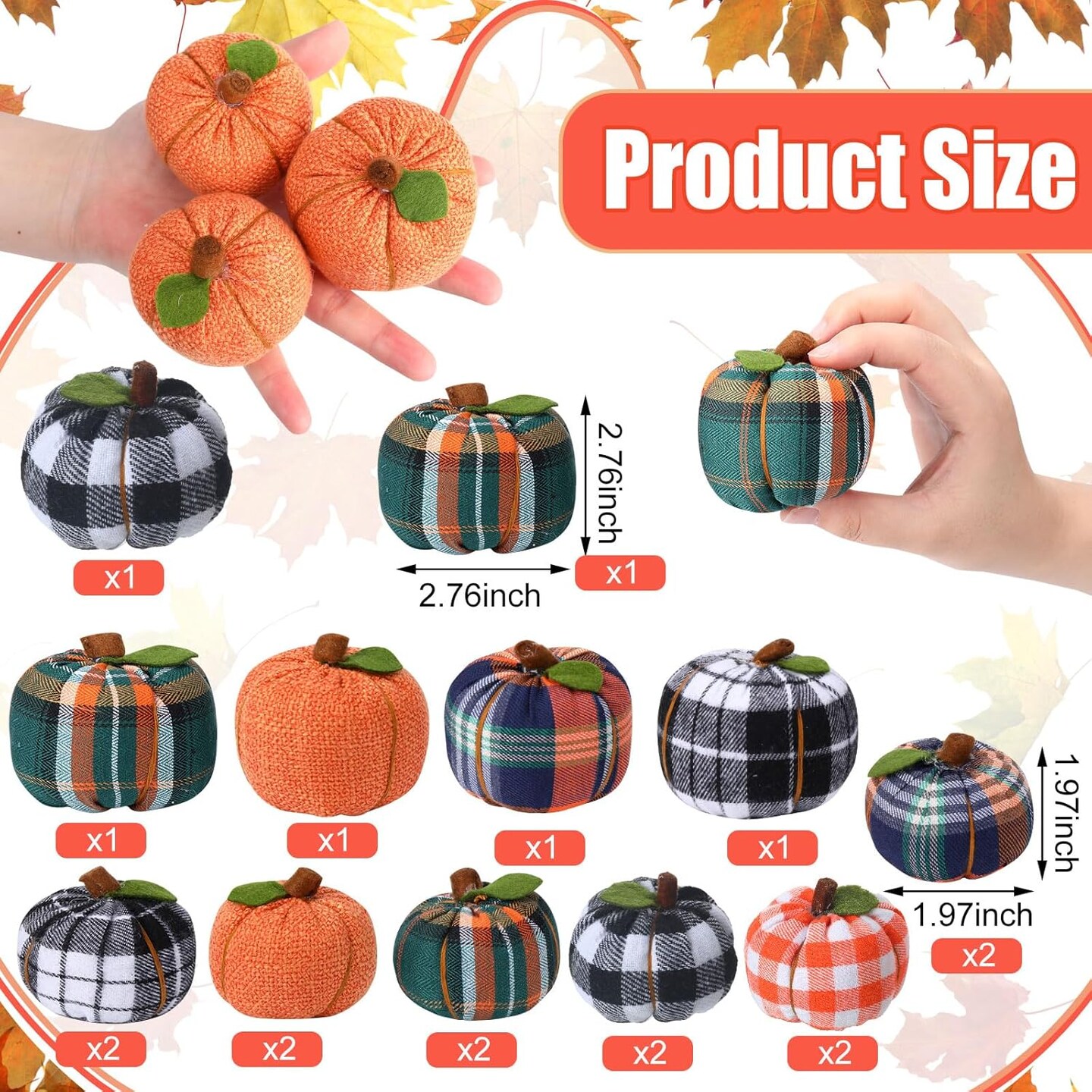 Pumpkins Fabric Pumpkins Decoration Mini Buffalo Plaid Pumpkins Faux Harvest White Pumpkins for Fall Wedding Halloween Thanksgiving Party Decoration (Simple)