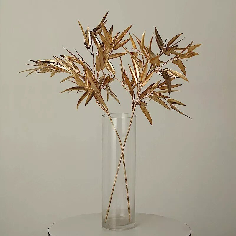 Gold 2 Metallic 33" Artificial Bamboo Leaves Branches Faux Foliage Stems Events