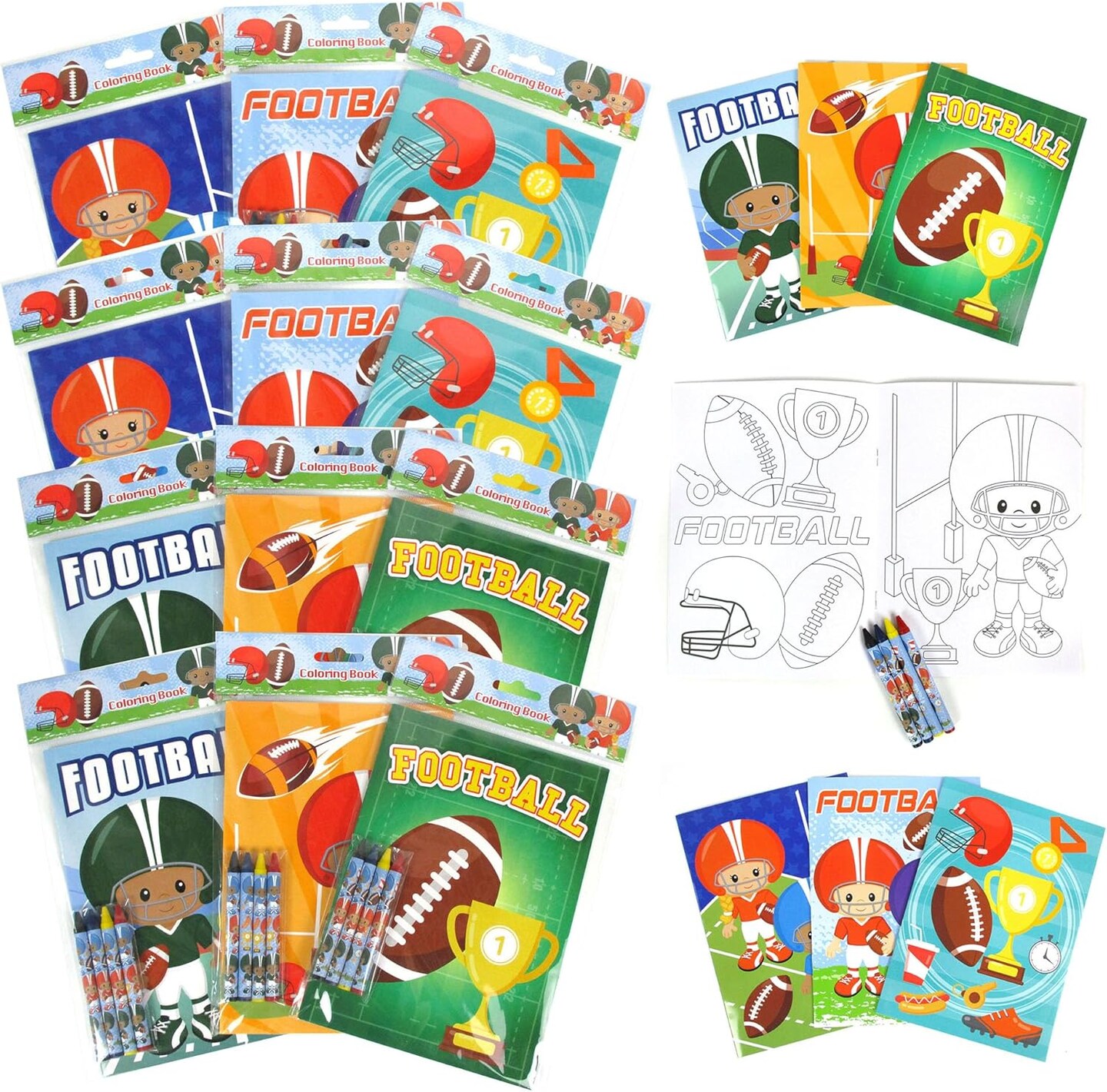 TINYMILLS Football Coloring Book Set with 12 Coloring Books and 48 Crayons Football Birthday Party Supplies Favor Bag Filler Carnival Prizes Rewards Team Party