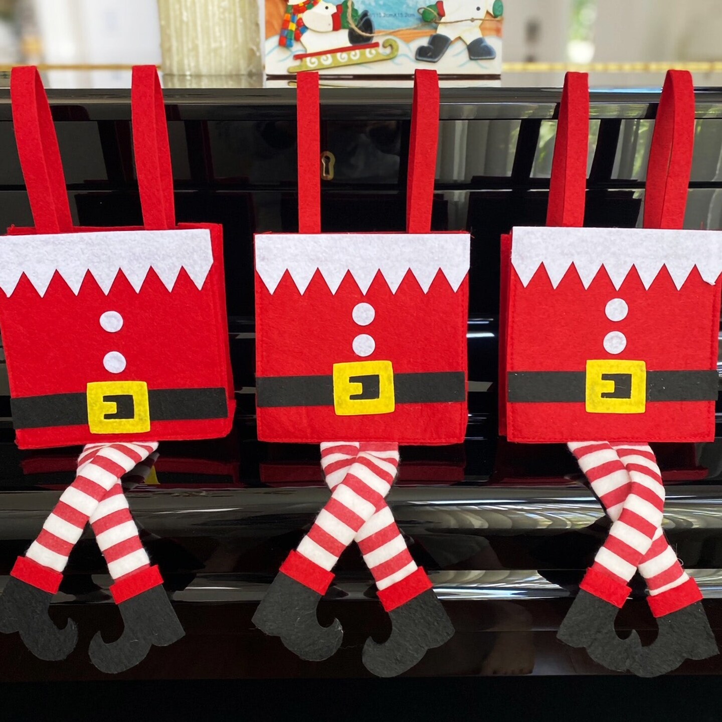 Wrapables Christmas Elf Pants Treat Bags with Handles, Holiday Decorations (Set of 6)