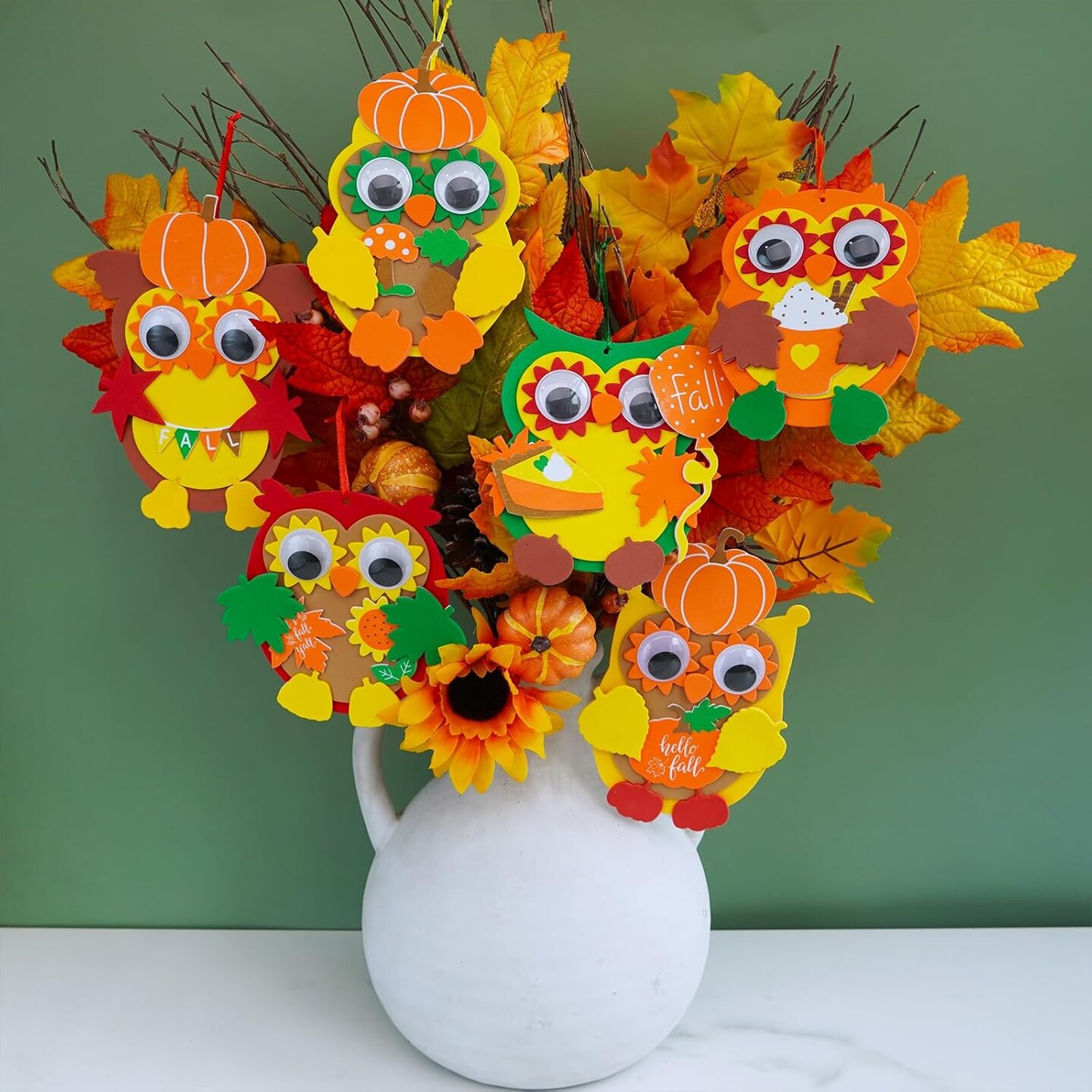 Crafts DIY Fall Owl Ornaments Decoration Art Sets Autum Owl Maple Leaf Pumpkin Arts and Crafts Harvest Foam Stickers for Kids Halloween Classroom Activities