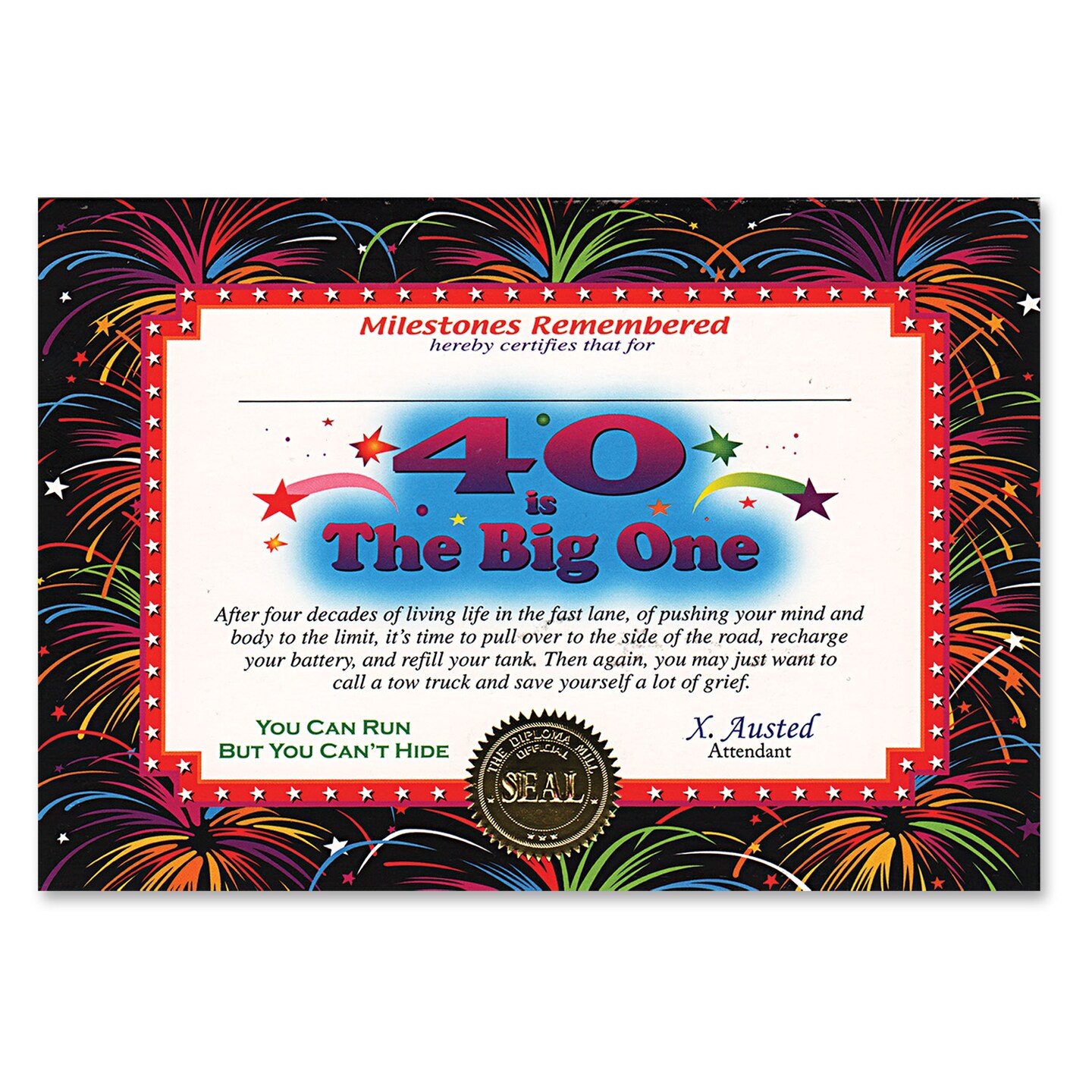 Beistle 5in. x 7in. 40 Is The Big One Certificate - 6 Pack