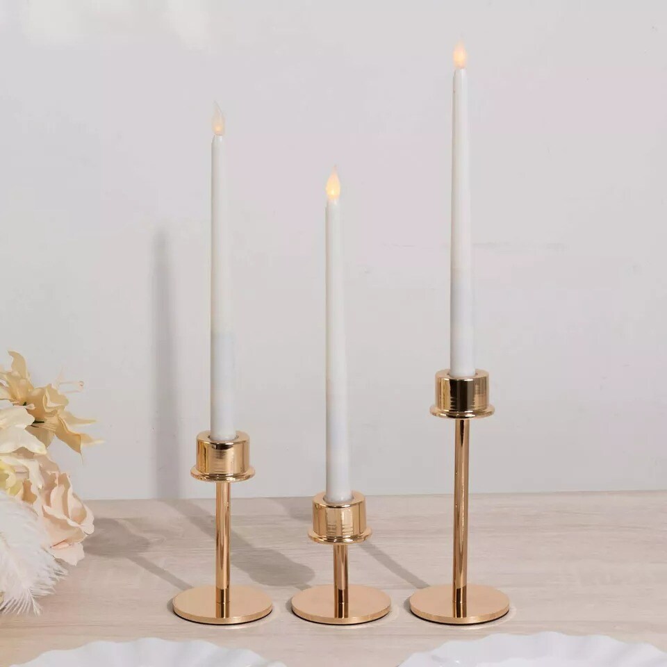 3 Gold Metal Taper Candlestick Holders Wedding Party Events Decorations Supplies