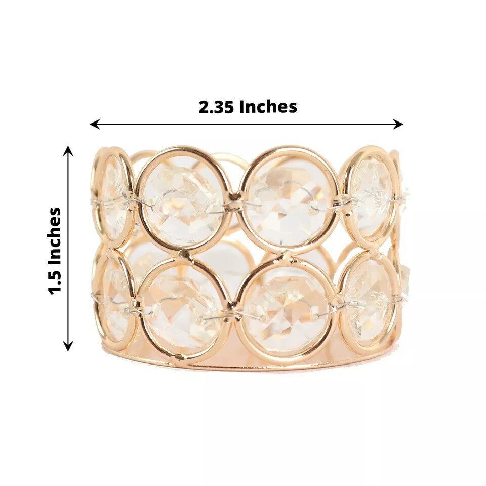 Gold 6 Round 1.5" Crystal Beaded Metal Tea Light Candle Holders Party Events