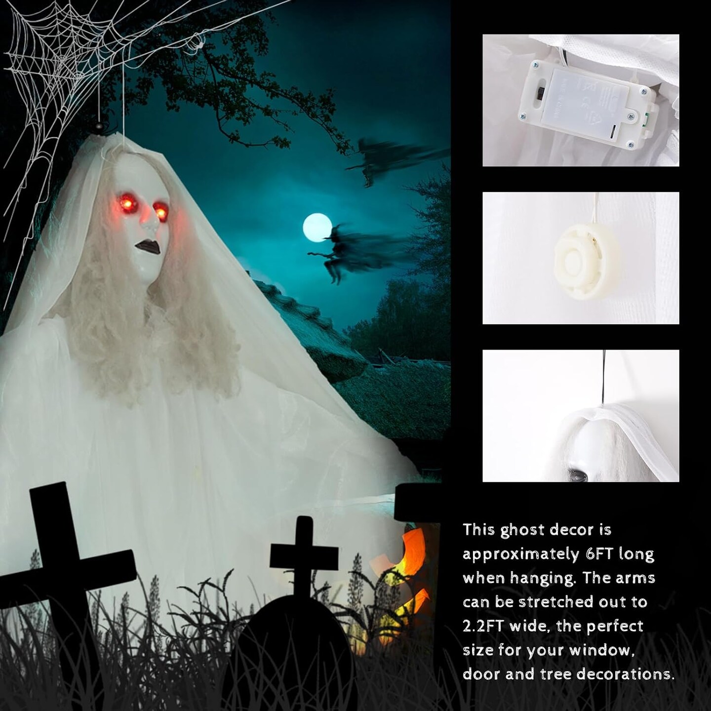 Halloween Hanging Ghosts 6FT White Ghost Ghost for Halloween Outdoor Decorations Front Yard Porch Patio Lawn Garden Trees Party D&#xE9;cor and Holiday&#xFF08;Without Battery&#xFF09;